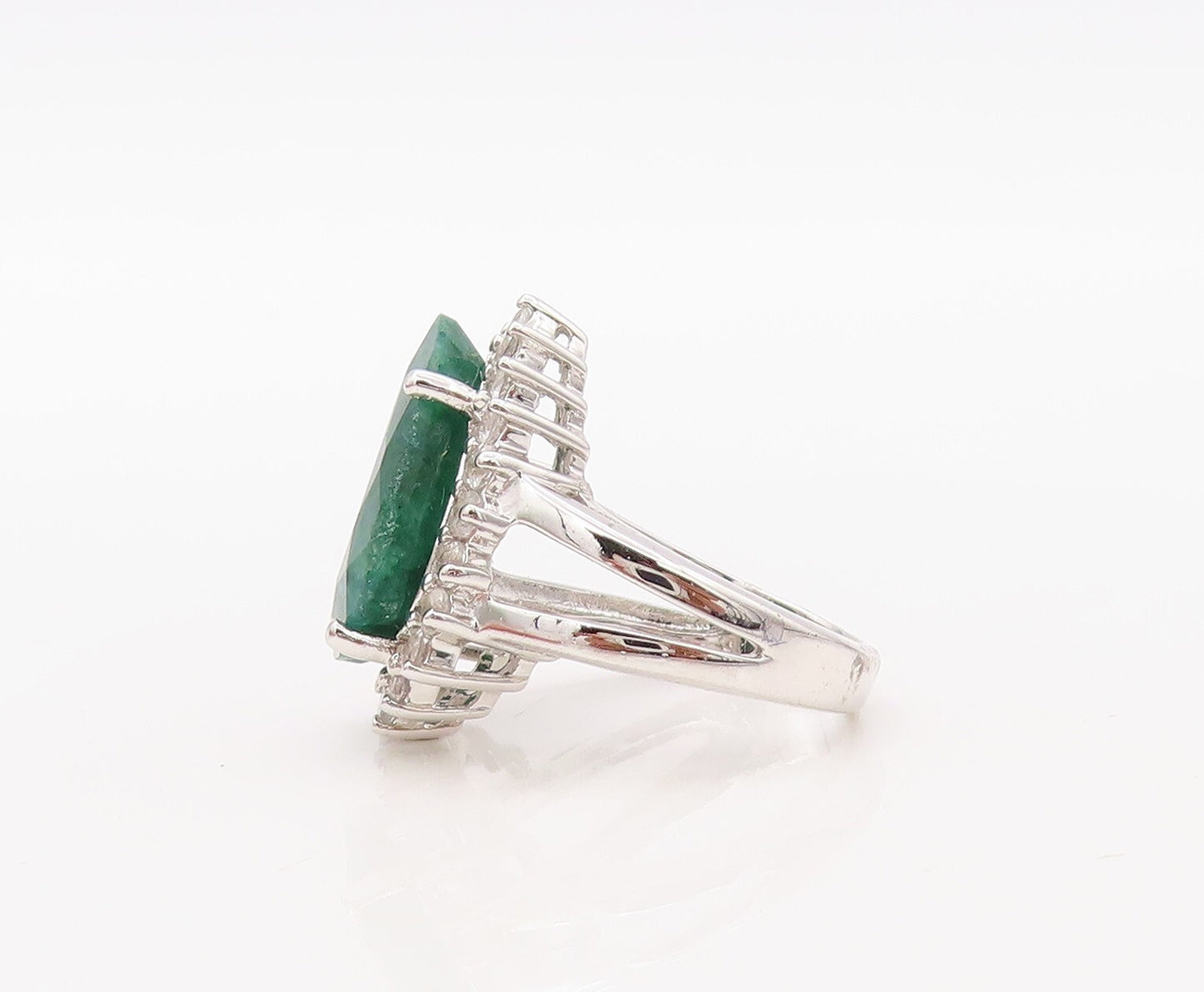925 Sterling Silver Vintage Ring Drop Cut Green Gemstone & CZ  Sz 5  RG30564