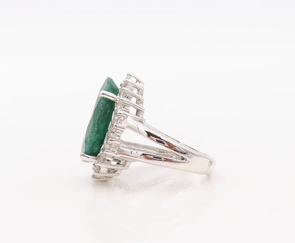 925 Sterling Silver Vintage Ring Drop Cut Green Gemstone & CZ  Sz 5  RG30564
