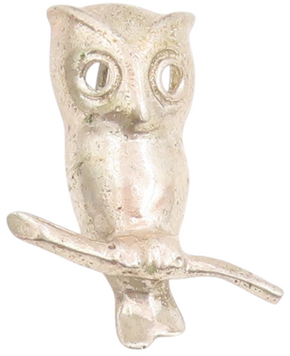 925 Sterling Silver Vintage Pendant Minimalist Owl Bird On Branch Charm  PT25234