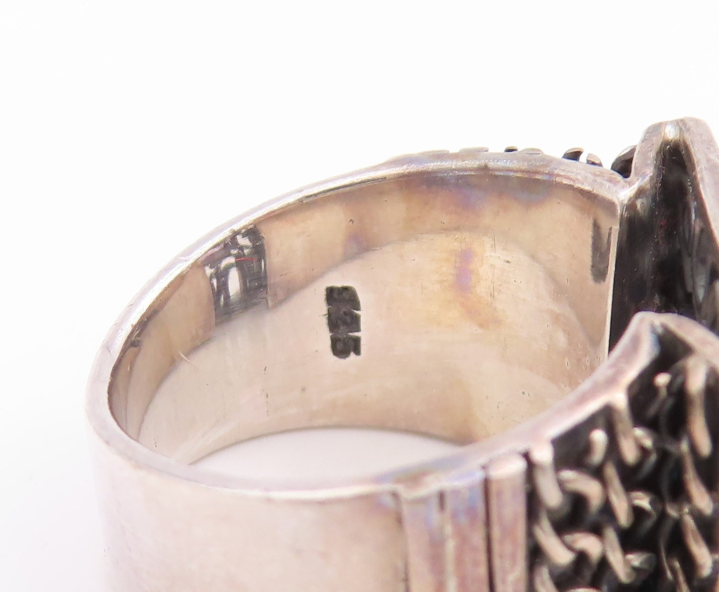 925 Sterling Silver Vintage Ring Amethyst Etched Swirly Cut Out  Sz 6  RG33578