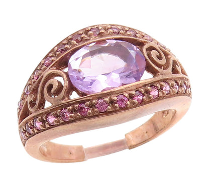 925 Sterling Silver Vintage Ring Gold Plated Amethyst Scroll Band  Sz 8  RG34813