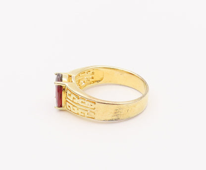 925 Sterling Silver Vintage Ring Gold Plated Maze Cutout Garnet  Sz 9.5  RG28023