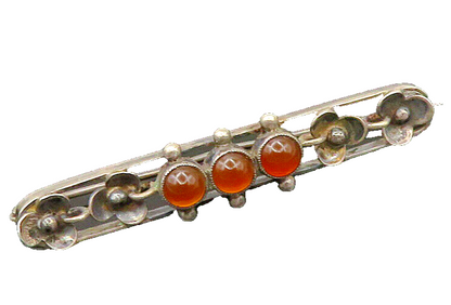 EUROPEAN 925 Silver  Vintage Cabochon Carnelian Floral Brooch Pin  BP8557