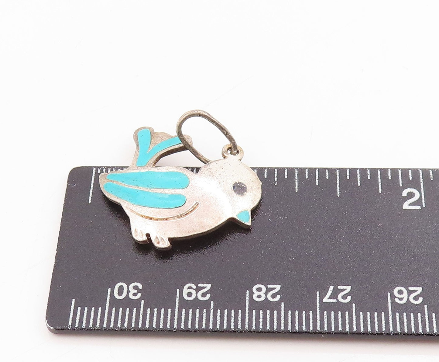 925 Sterling Silver Vintage Pendant Blue Enameled Thunderbird Charm  PT25395