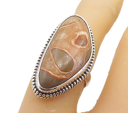 925 Sterling Silver  Tear Drop Spotted Jasper Twist Cocktail Ring Sz 6  RG8342