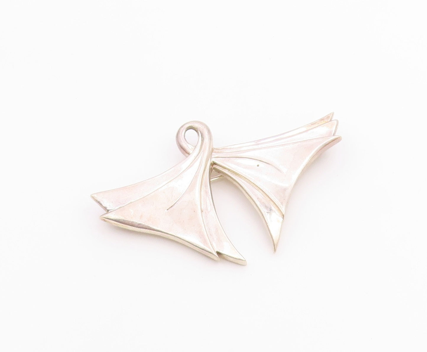 ELIZABETH ERRICO 925 Silver  Vintage Shiny Ribbon Motif Brooch Pin  BP9269