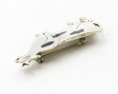 MEXICO 925 Sterling Silver  Vintage Black Onyx Spotted Cow Brooch Pin  BP5074