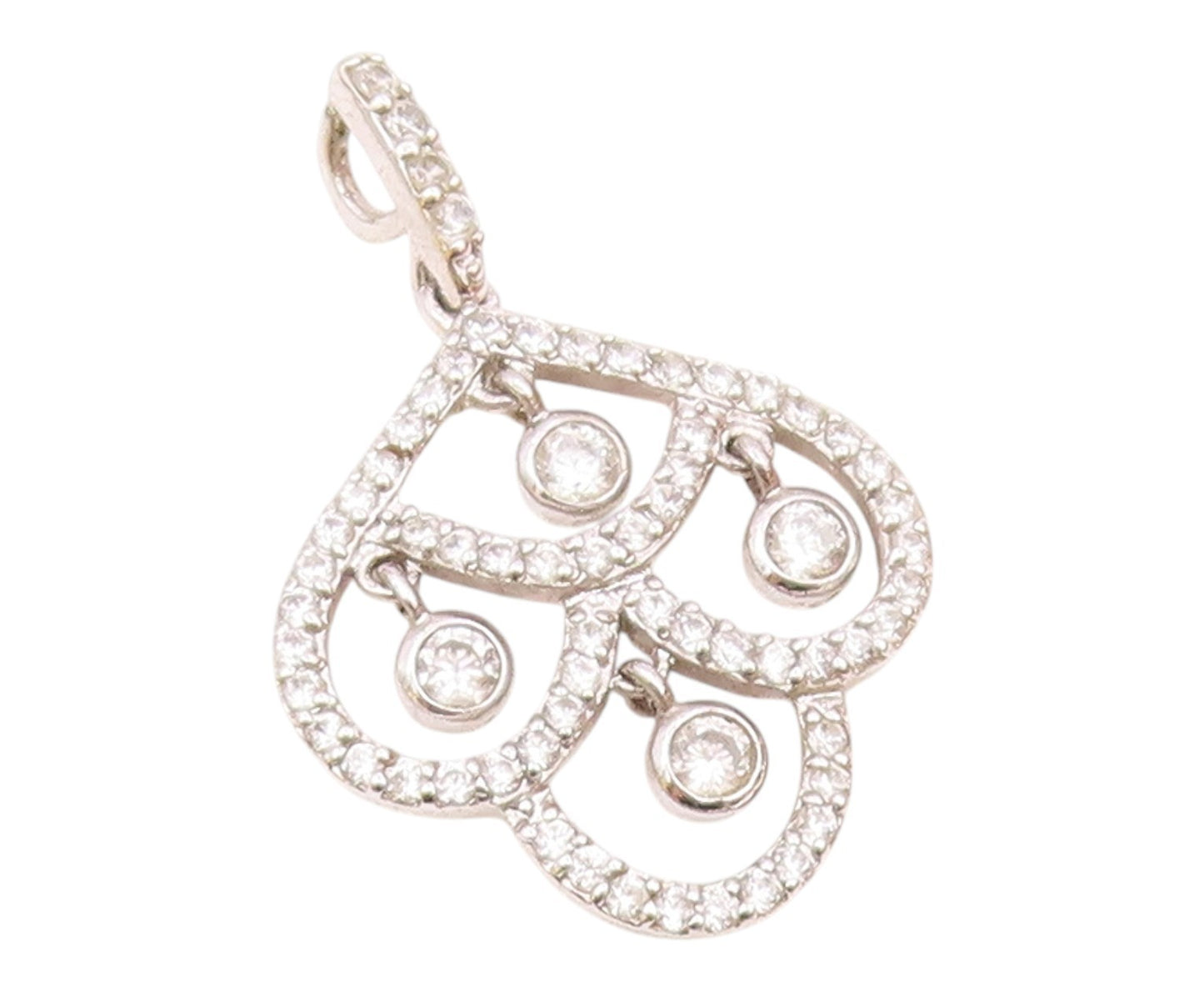 925 Sterling Silver  Vintage Open Swirl White Topaz Drop Pendant  PT20435