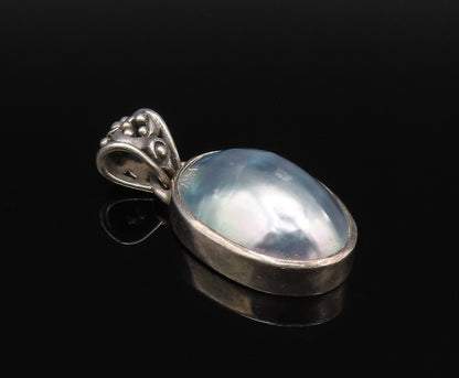 925 Silver  Vintage Cabochon Mother Of Pearl Detailed Bail Pendant  PT21455