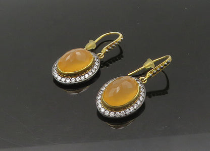 925 Silver  Vintage Faceted Carnelian & Cubic Zirconia Drop Earrings  EG10851