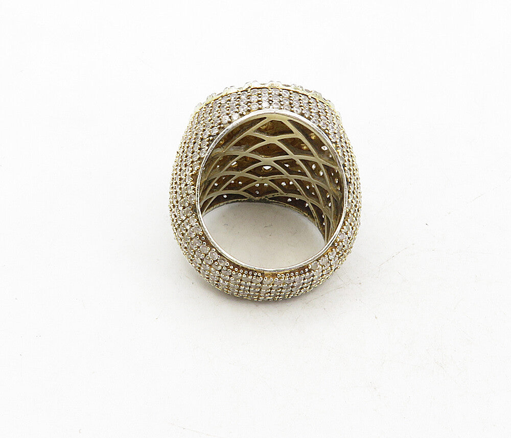 925 Sterling Silver  Vintage Cubic Zirconia Floral Cocktail Ring Sz 12  RG8675
