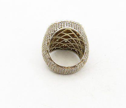 925 Sterling Silver  Vintage Cubic Zirconia Floral Cocktail Ring Sz 12  RG8675
