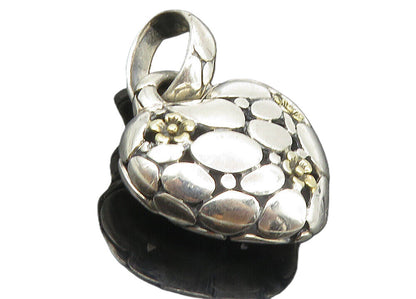 925 Sterling Silver  Vintage Shiny Cobble Floral Love Heart Pendant  PT7252