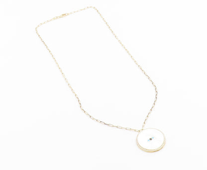 925 Sterling Silver Vintage Necklace Gold Plated CZ Enamel Evil Eye Medal NE4929