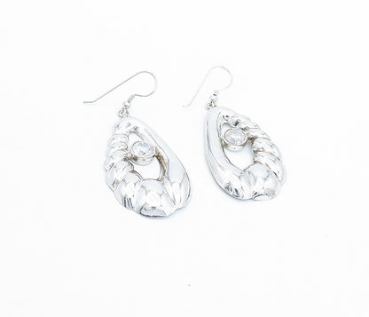 925 Sterling Silver  Sparkling Cubic Zirconia Fluted Dangle Earrings  EG2561