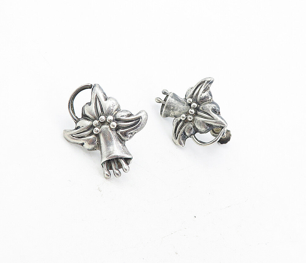 MEXICO 925 Sterling Silver  Vintage Flower Non Pierce Drop Earrings  EG4088