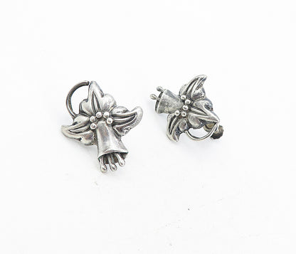 MEXICO 925 Sterling Silver  Vintage Flower Non Pierce Drop Earrings  EG4088