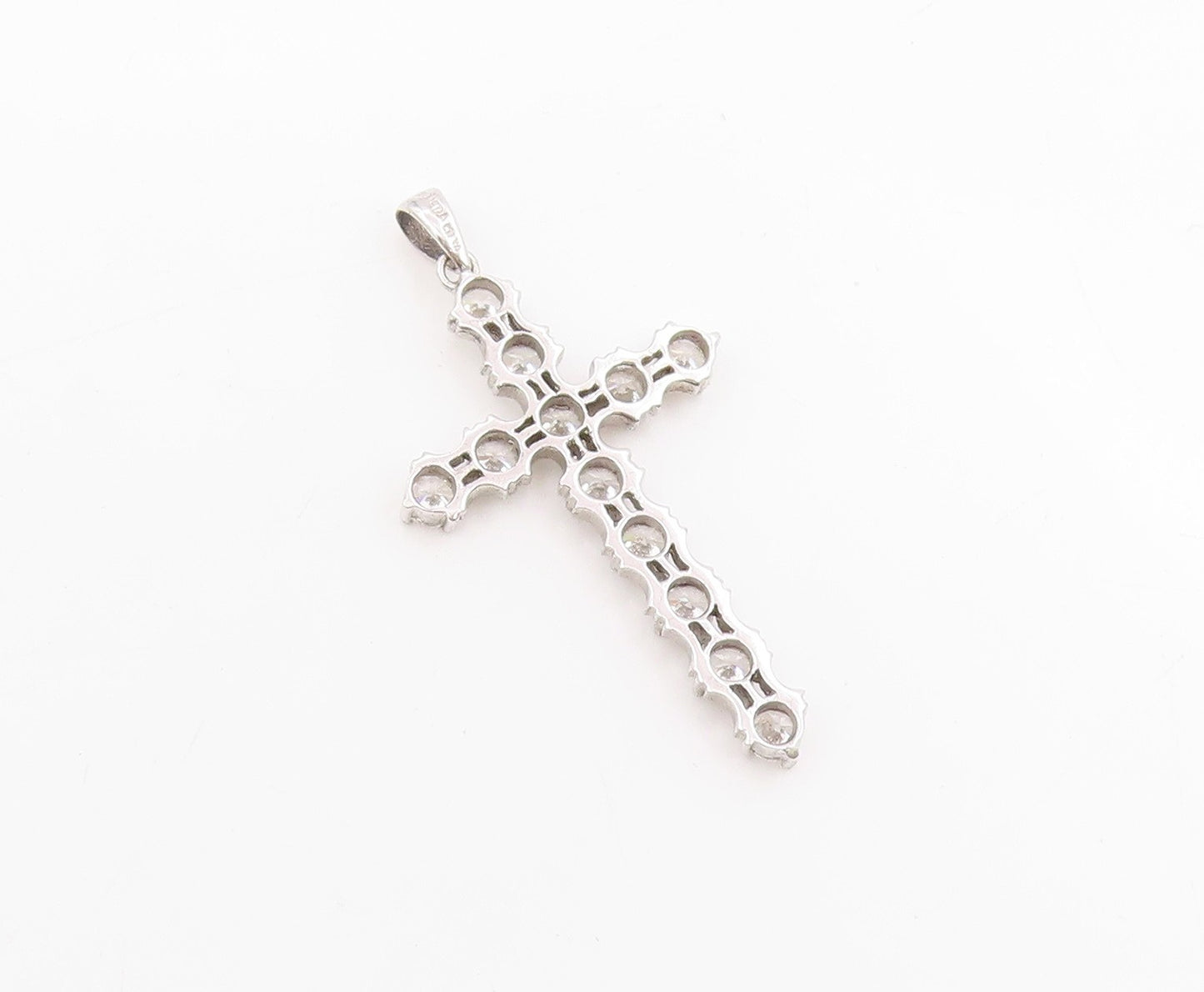 925 Sterling Silver Vintage Pendant Bezel Set CZ Religious Cross Charm  PT25738