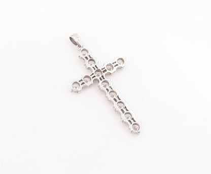 925 Sterling Silver Vintage Pendant Bezel Set CZ Religious Cross Charm  PT25738