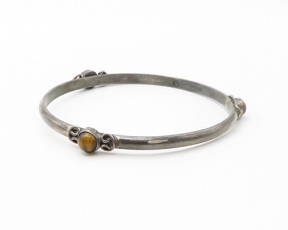 MEXICO 925 Sterling Silver  Vintage Tiger's Eye Swirl Bangle Bracelet  BT5766