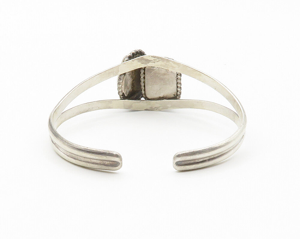 925 Sterling Silver  Vintage Red Stone & Cowrie Split Cuff Bracelet  BT5687
