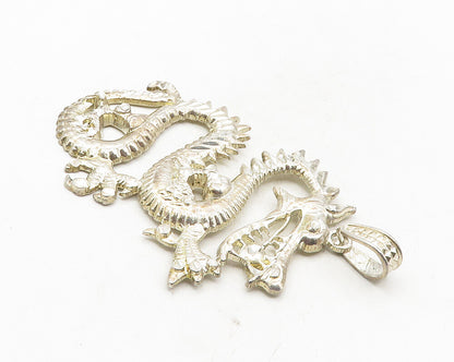 925 Sterling Silver  Vintage Shiny Diamond Cut Dragon Motif Pendant  PT7679