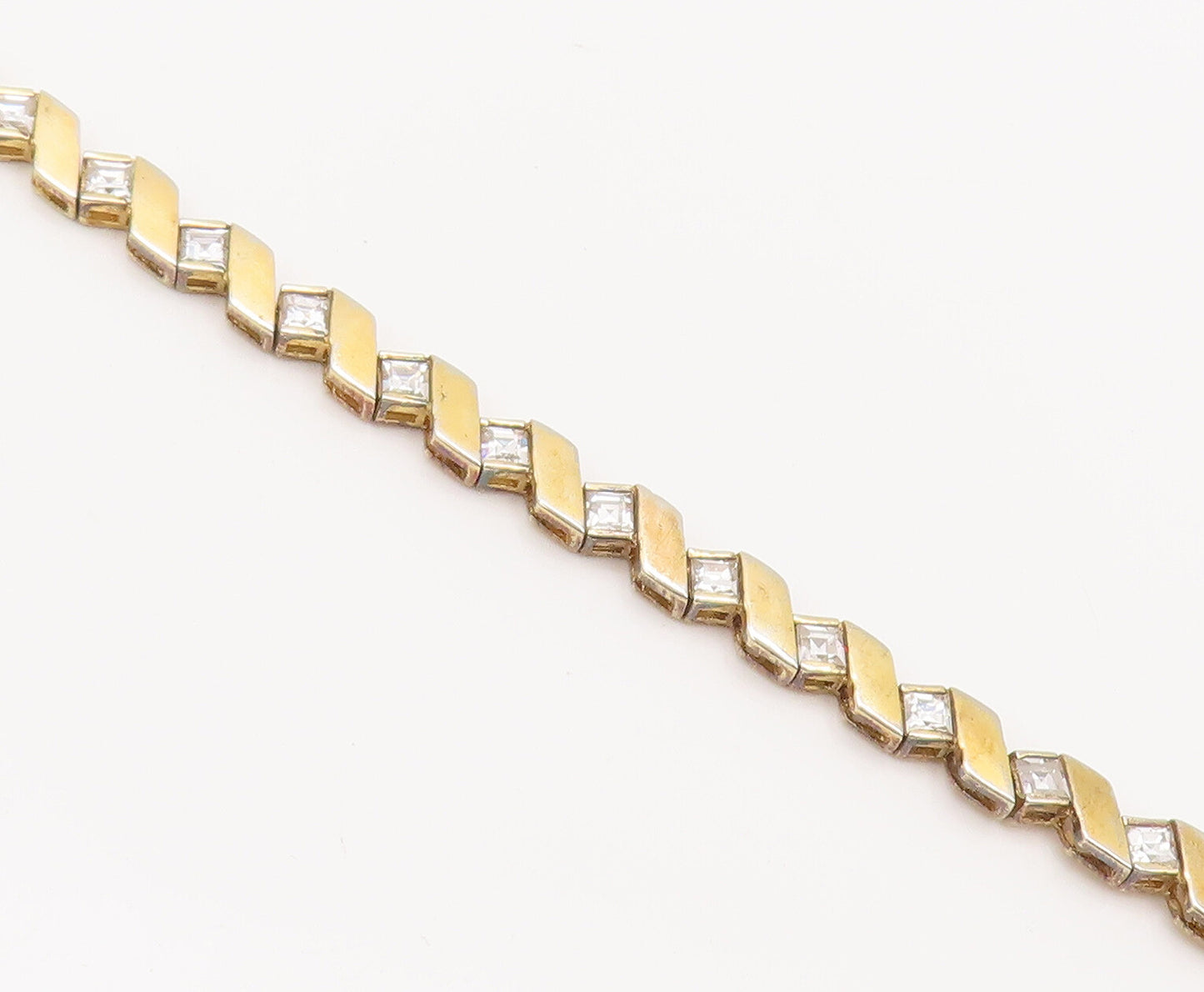 925 Sterling Silver  Vintage Gold Plated Brutalist CZ Tennis Bracelet  BT10127