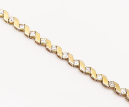 925 Sterling Silver  Vintage Gold Plated Brutalist CZ Tennis Bracelet  BT10127