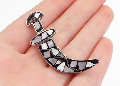 925 Sterling Silver  Vintage Mother Of Pearl Mosaic Dagger Brooch Pin  BP1648