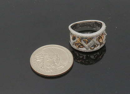 925 Silver  Vintage Shiny Genuine Diamonds Love Hearts Band Ring Sz 7  RG20863