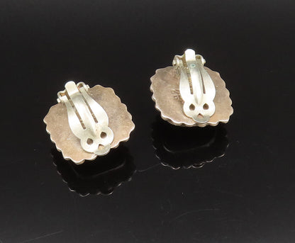 MEXICO 925 Silver  Vintage Beaded Edge Black Onyx Clip Back Earrings  EG12296