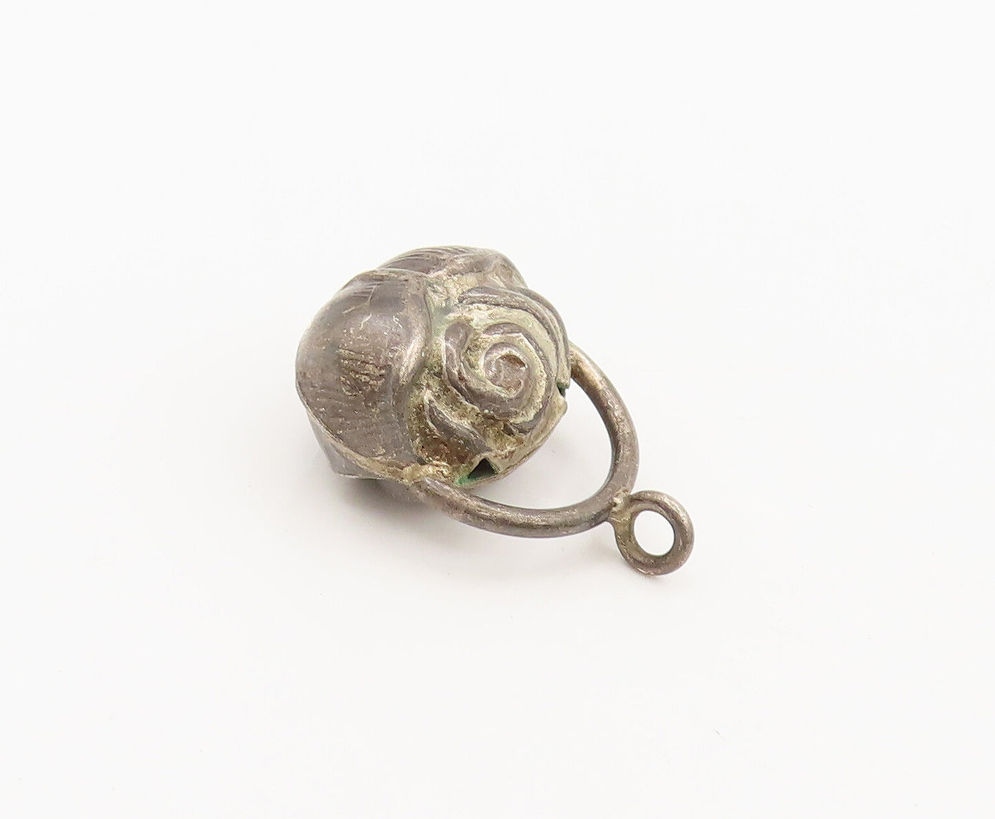 925 Sterling Silver  Vintage Mini 3D Carved Puffed Rose Pendant PT22236