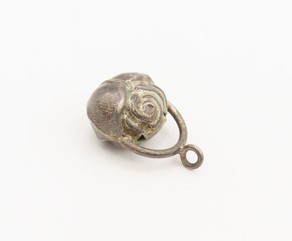 925 Sterling Silver  Vintage Mini 3D Carved Puffed Rose Pendant PT22236
