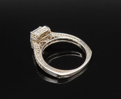 925 Sterling Silver  Vintage Square Cubic Zirconia Halo Ring Sz 7  RG25994