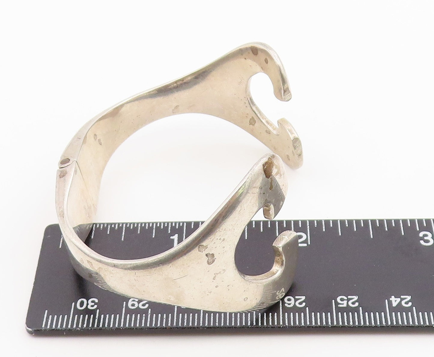 925 Sterling Silver Vintage Bracelet MEXICO Modernist Swirly Open Cuff  BT12147