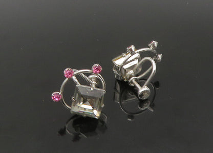 VAN DELL 925 Silver  Vintage White & Pink Topaz Non Pierce Earrings  EG11234