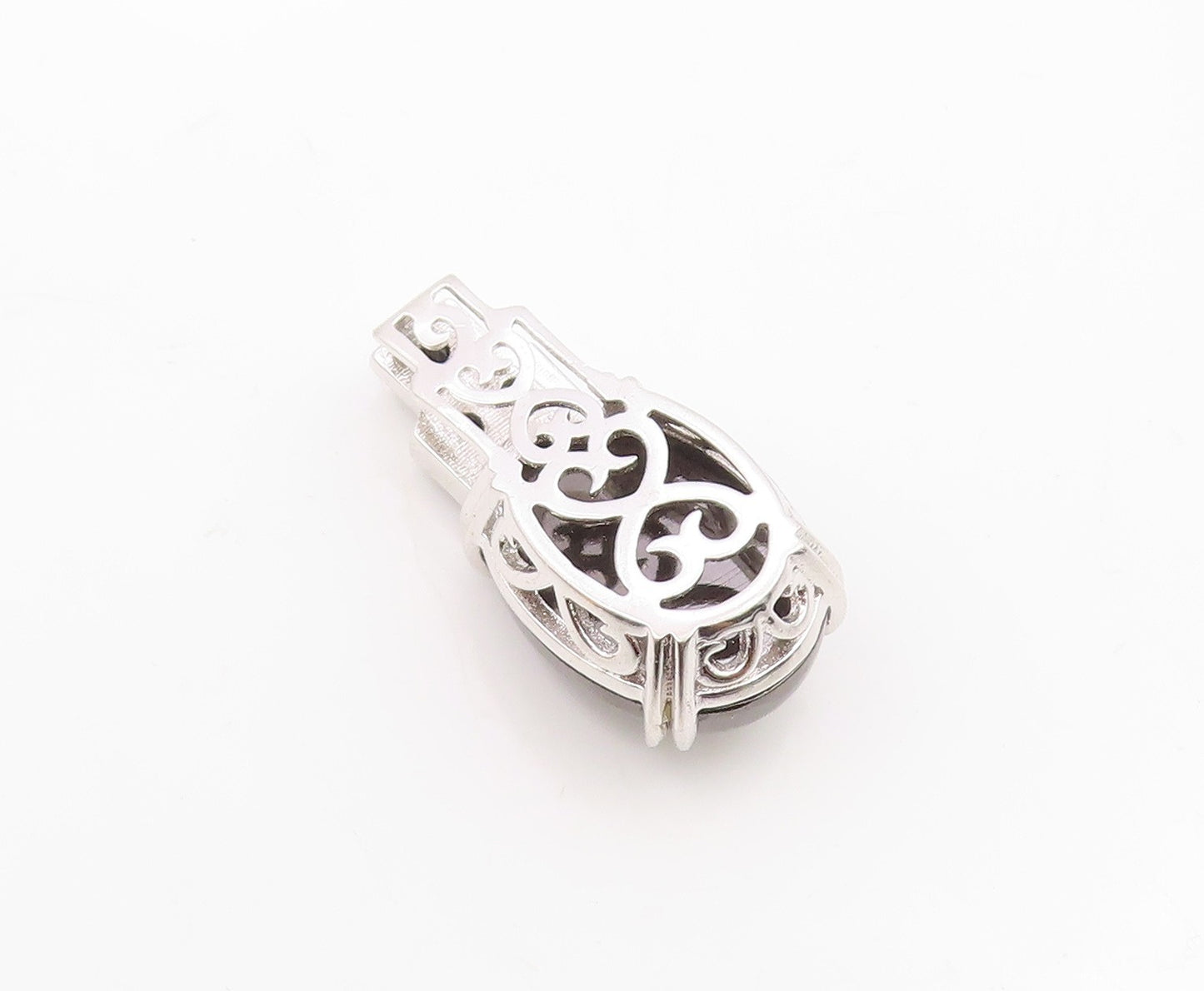 925 Sterling Silver  Vintage Cabochon Hematite Pretzel Swirl Pendant  PT15841