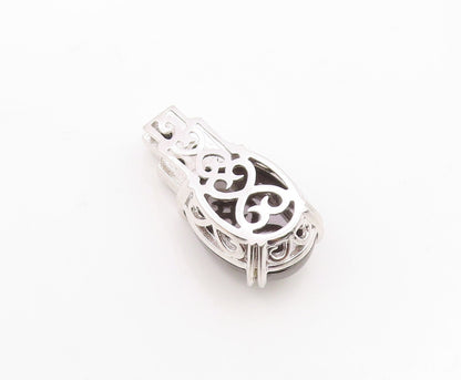 925 Sterling Silver  Vintage Cabochon Hematite Pretzel Swirl Pendant  PT15841