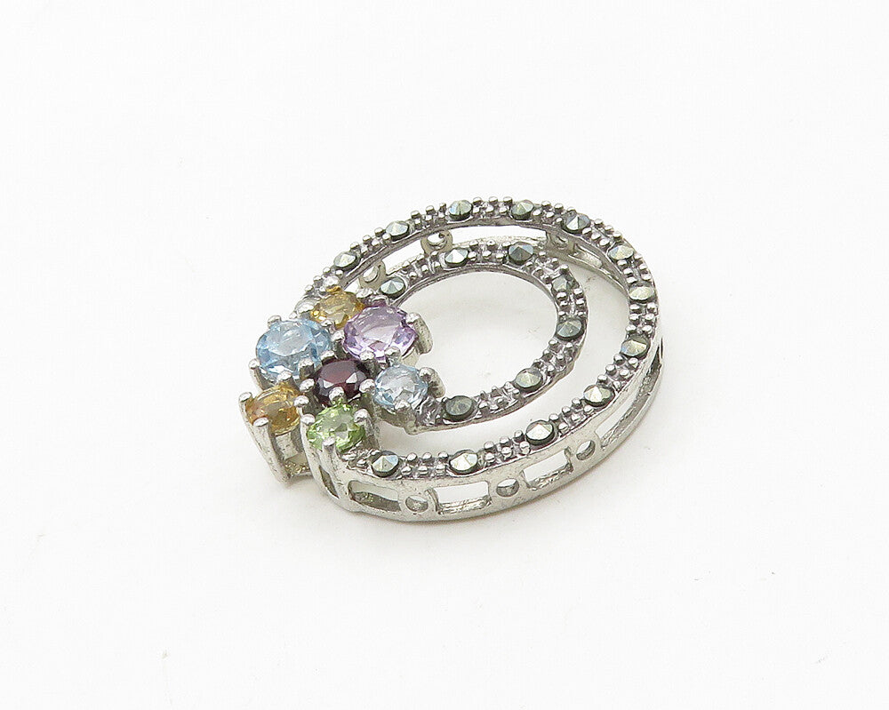925 Sterling Silver Vintage Amethyst Peridot & Multi Stone Pendant PT15409