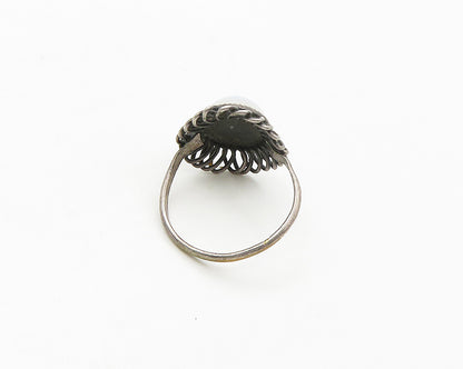 925 Sterling Silver  Vintage Milky Stone Floral Cocktail Ring Sz 12  RG17240
