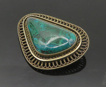 BEZALEL ISRAEL 925 Silver  Vintage Eilat Stone Twist Border Brooch Pin  BP7746
