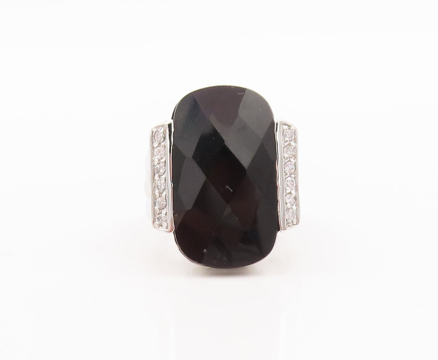 925 Sterling Silver Vintage Ring Rectangle Shape Onyx CZ Side Band  Sz 7 RG29444