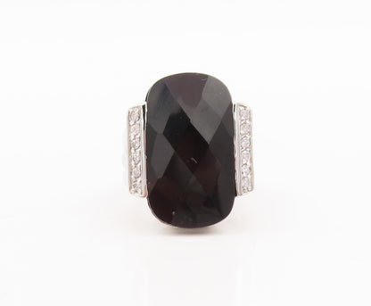 925 Sterling Silver Vintage Ring Rectangle Shape Onyx CZ Side Band  Sz 7 RG29444