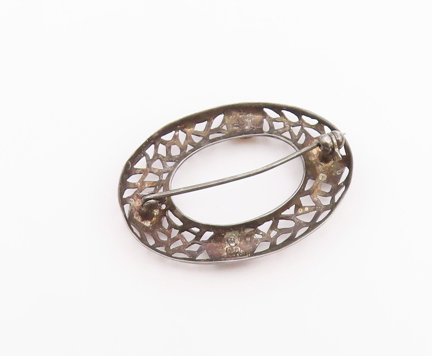 925 Silver  Vintage Cabochon Topaz Amethyst & Stones Oval Brooch Pin  BP10167