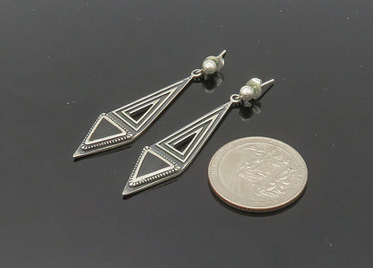 CAROLYN POLLACK 925 Silver  Vintage Black Onyx Oxidized Drop Earrings  EG10453