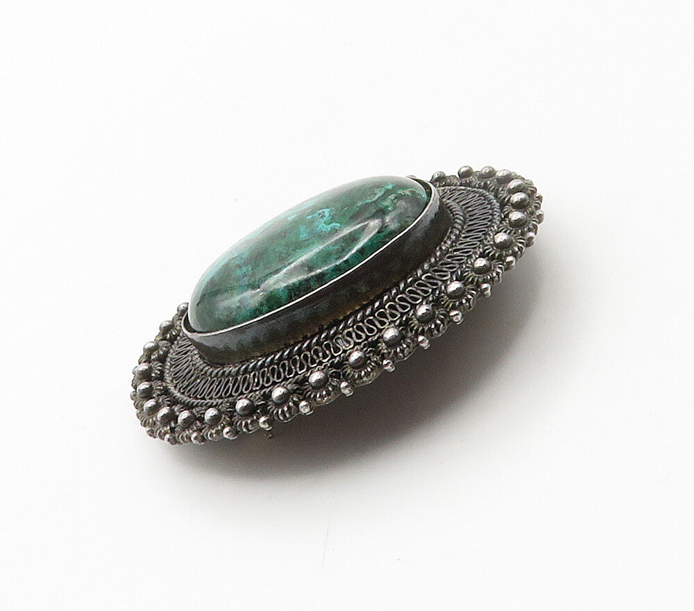 ISRAEL 925 Sterling Silver Vintage Eilat Stone Floral Trim Brooch Pin BP6065