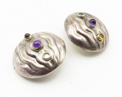 925 Silver  Vintage Amethyst Peridot & Citrine Non Pierce Earrings  EG5617