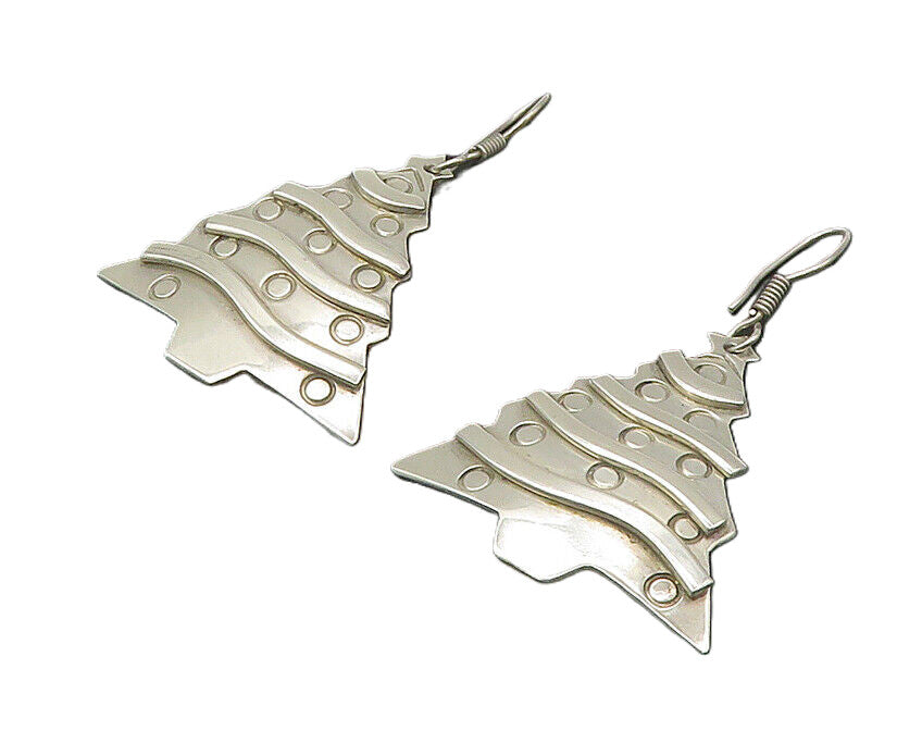 MEXICO 925  Silver  Vintage Shiny Christmas Tree Dangle Earrings  EG10909