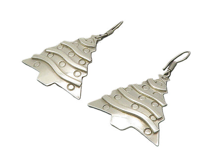 MEXICO 925  Silver  Vintage Shiny Christmas Tree Dangle Earrings  EG10909