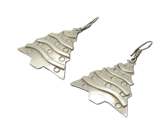MEXICO 925  Silver  Vintage Shiny Christmas Tree Dangle Earrings  EG10909